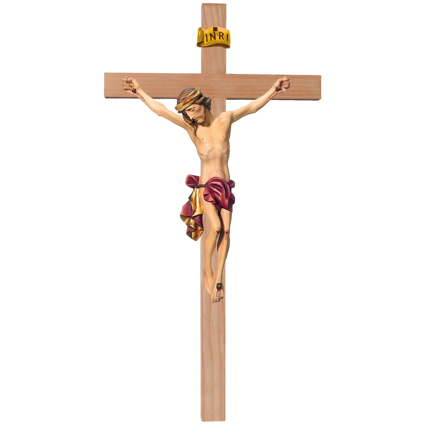 Crucifix Val Gardena Wooden Sculpture – Hand-Painted Christ