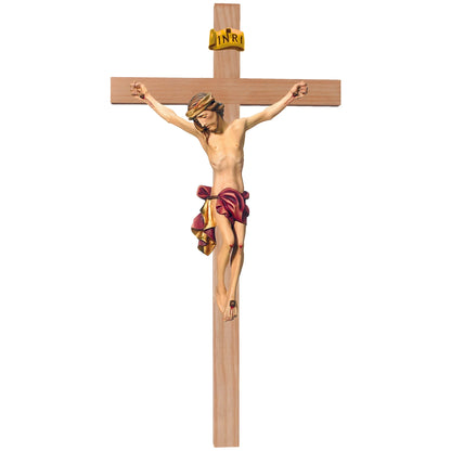 Crucifix Val Gardena Wooden Sculpture – Hand-Painted Christ