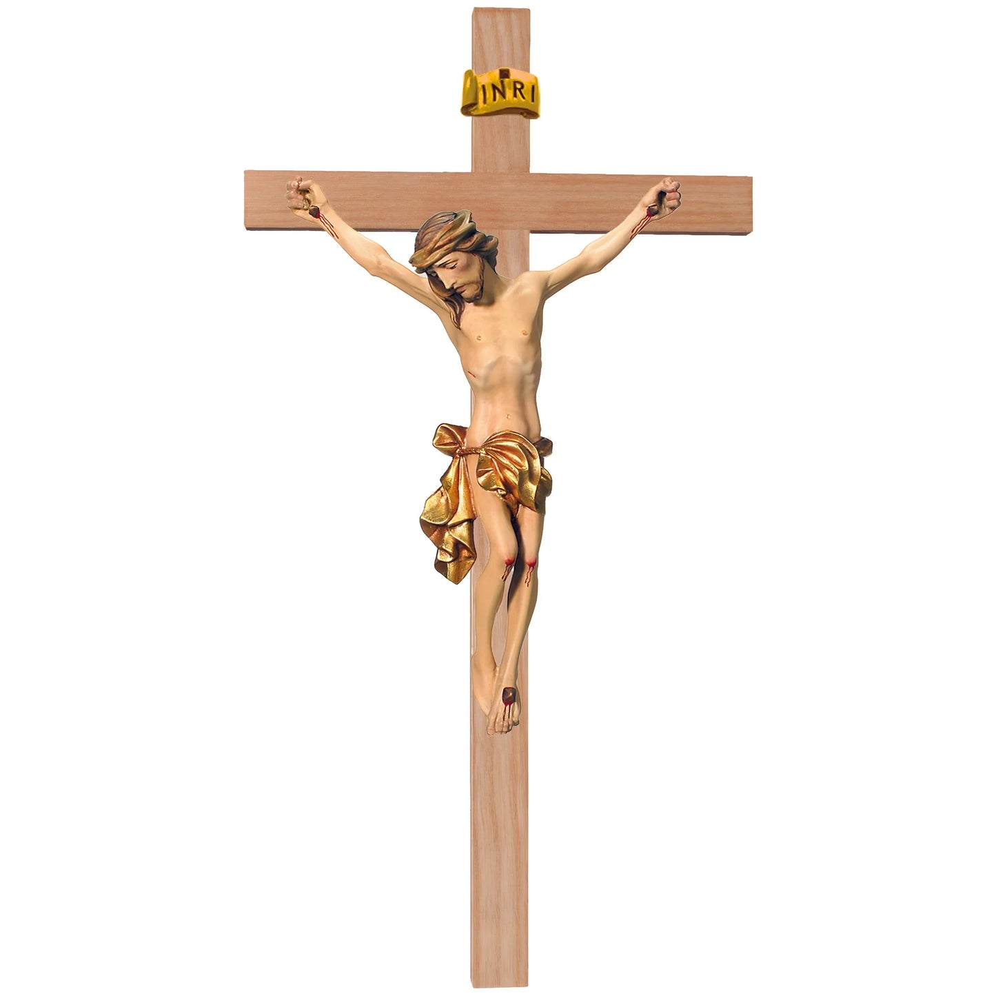 Crucifix Val Gardena Wooden Sculpture – Hand-Painted Christ