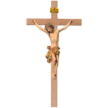 Crucifix Val Gardena Wooden Sculpture – Hand-Painted Christ
