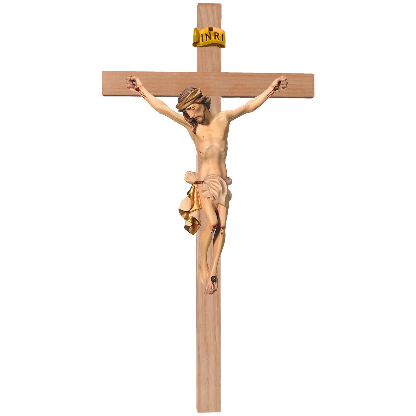 Crucifix Val Gardena Wooden Sculpture – Hand-Painted Christ
