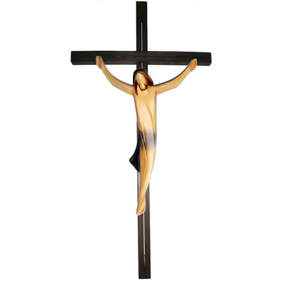 Crucifix Modern Stylized Carved Wood Val Gardena