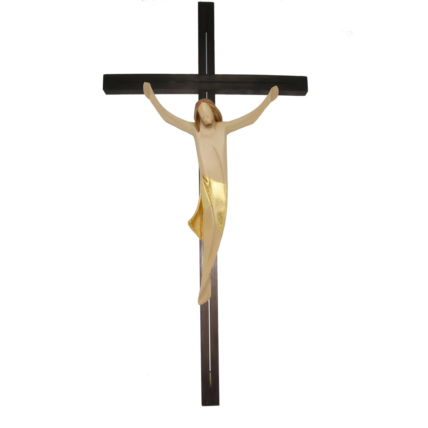 Crucifix Modern Stylized Carved Wood Val Gardena