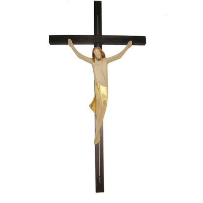 Crucifix Modern Stylized Carved Wood Val Gardena