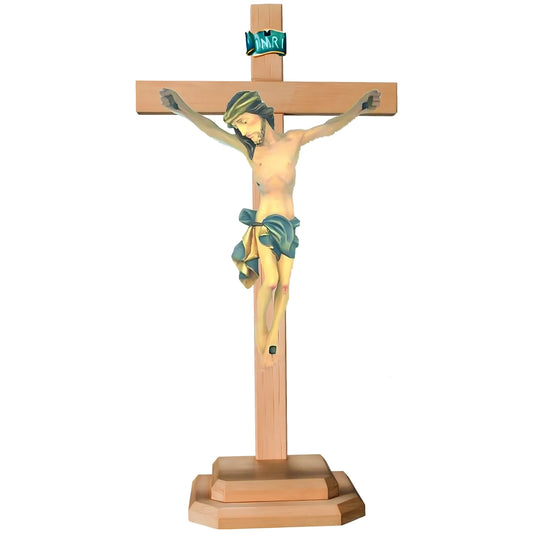 Crucifix with Base Artistic Wood Sculpture Val Gardena