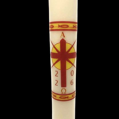 Cross with Radiant Sun and Fish Paschal Candle