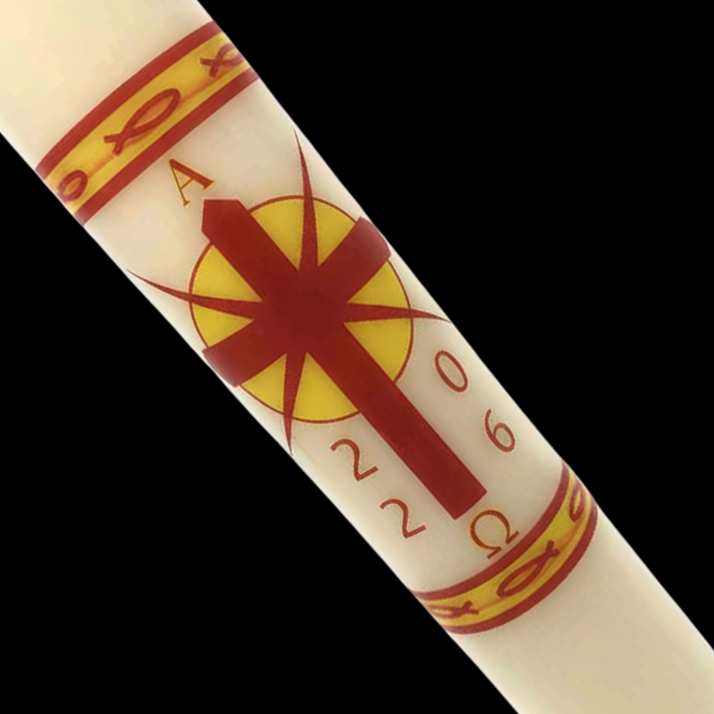 Cross with Radiant Sun and Fish Paschal Candle