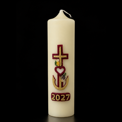 Cross with Heart Home Paschal Candle - 3" x 12"