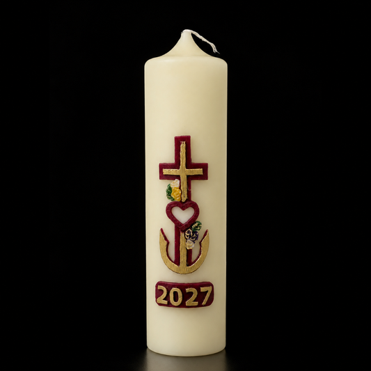 Cross with Heart Home Paschal Candle - 3" x 12"