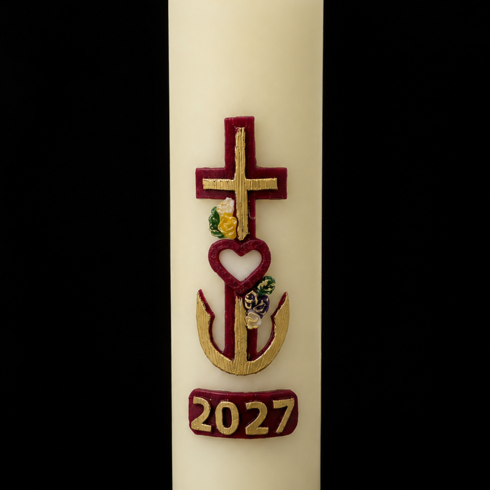 Cross with Heart Home Paschal Candle - 3" x 12"