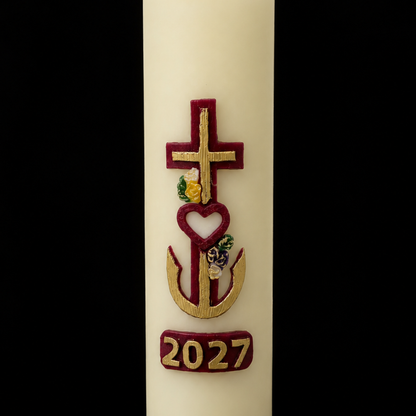Cross with Heart Home Paschal Candle - 3" x 12"