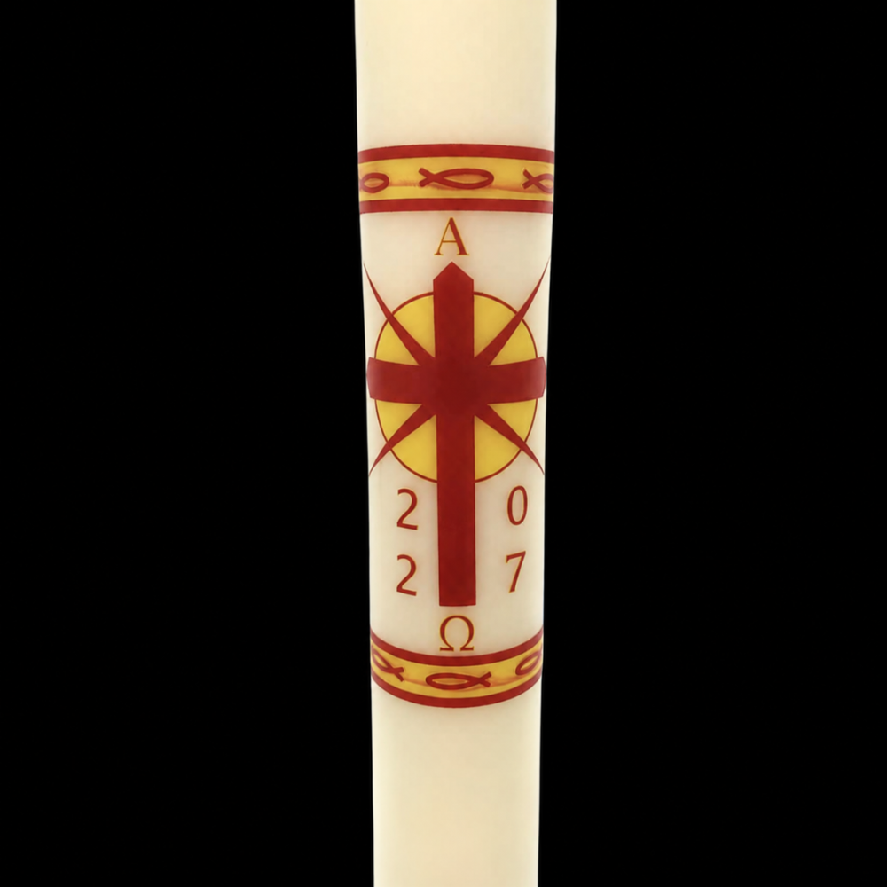 Cross with Radiant Sun and Fish Paschal Candle