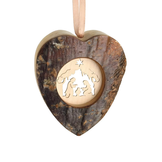 Nativity Decorative Heart in Artisan Wood Val Gardena