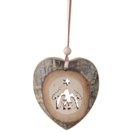 Wooden Heart Nativity Christmas Decoration