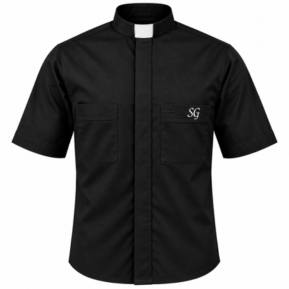 Black Poly/Cotton Rich Short Sleeve Tab Collar Shirt