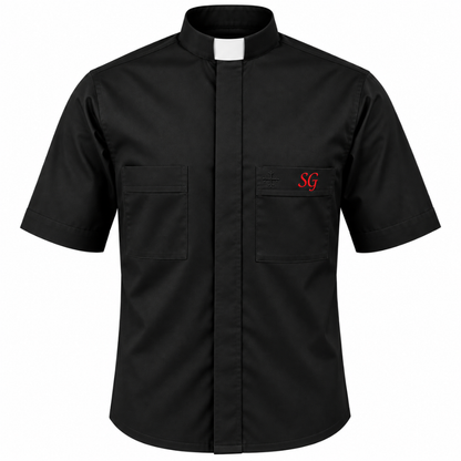 Black Poly/Cotton Rich Short Sleeve Tab Collar Shirt