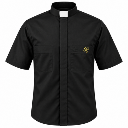 Black Poly/Cotton Rich Short Sleeve Tab Collar Shirt