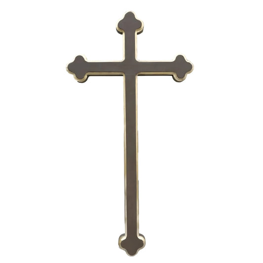Elegant Three-lobed Cross in Val Gardena Wood with Gilded Details