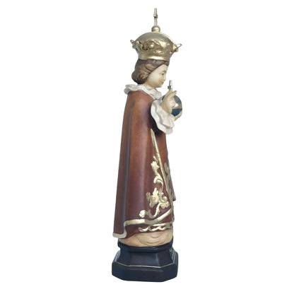 Infant Jesus of Prague Polychrome Hand-Carved Wooden Statue