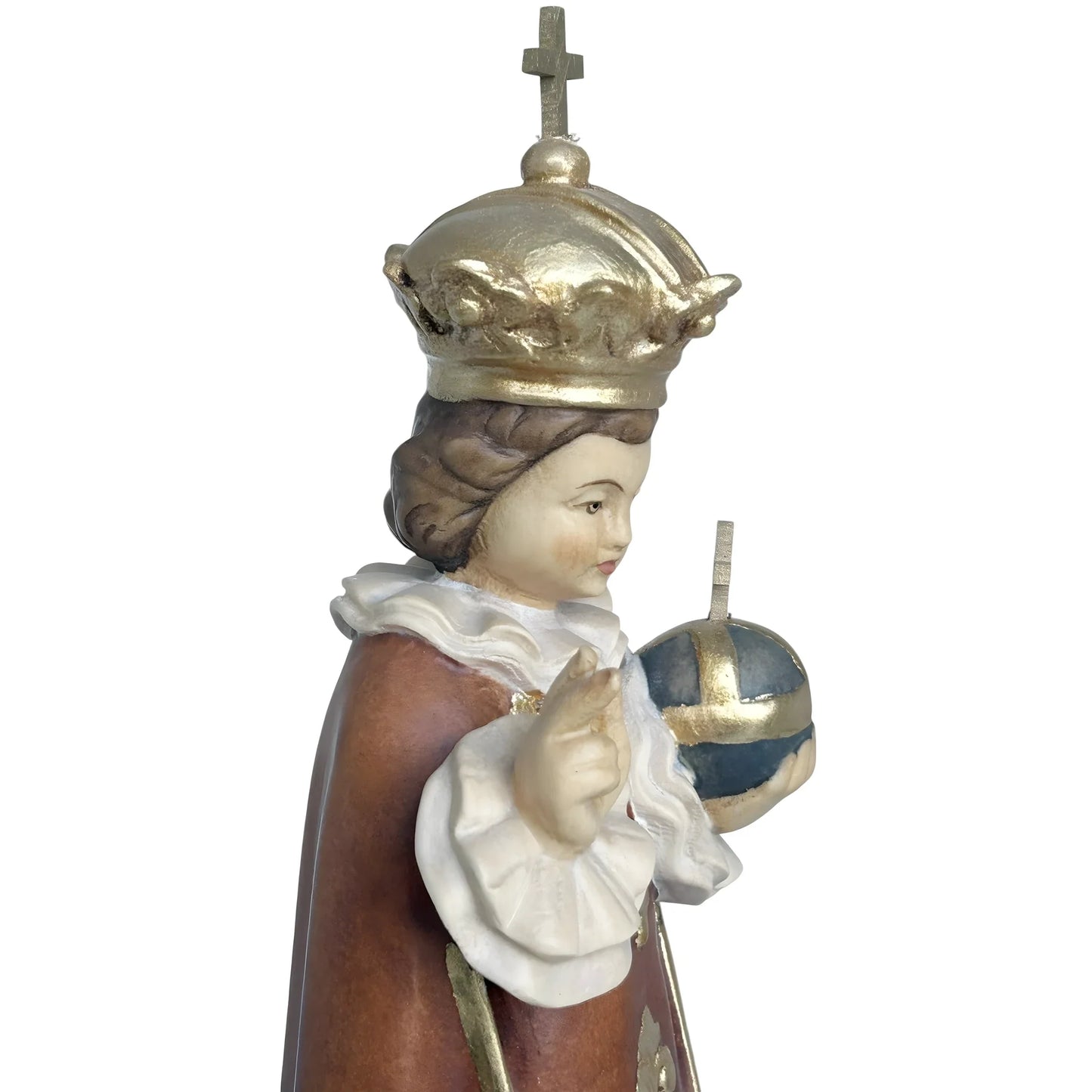 Infant Jesus of Prague Polychrome Hand-Carved Wooden Statue