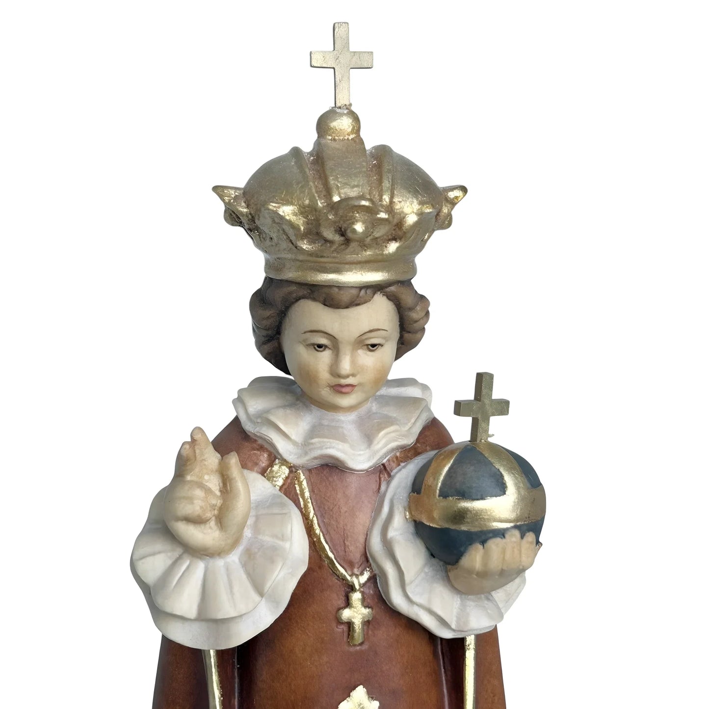 Infant Jesus of Prague Polychrome Hand-Carved Wooden Statue