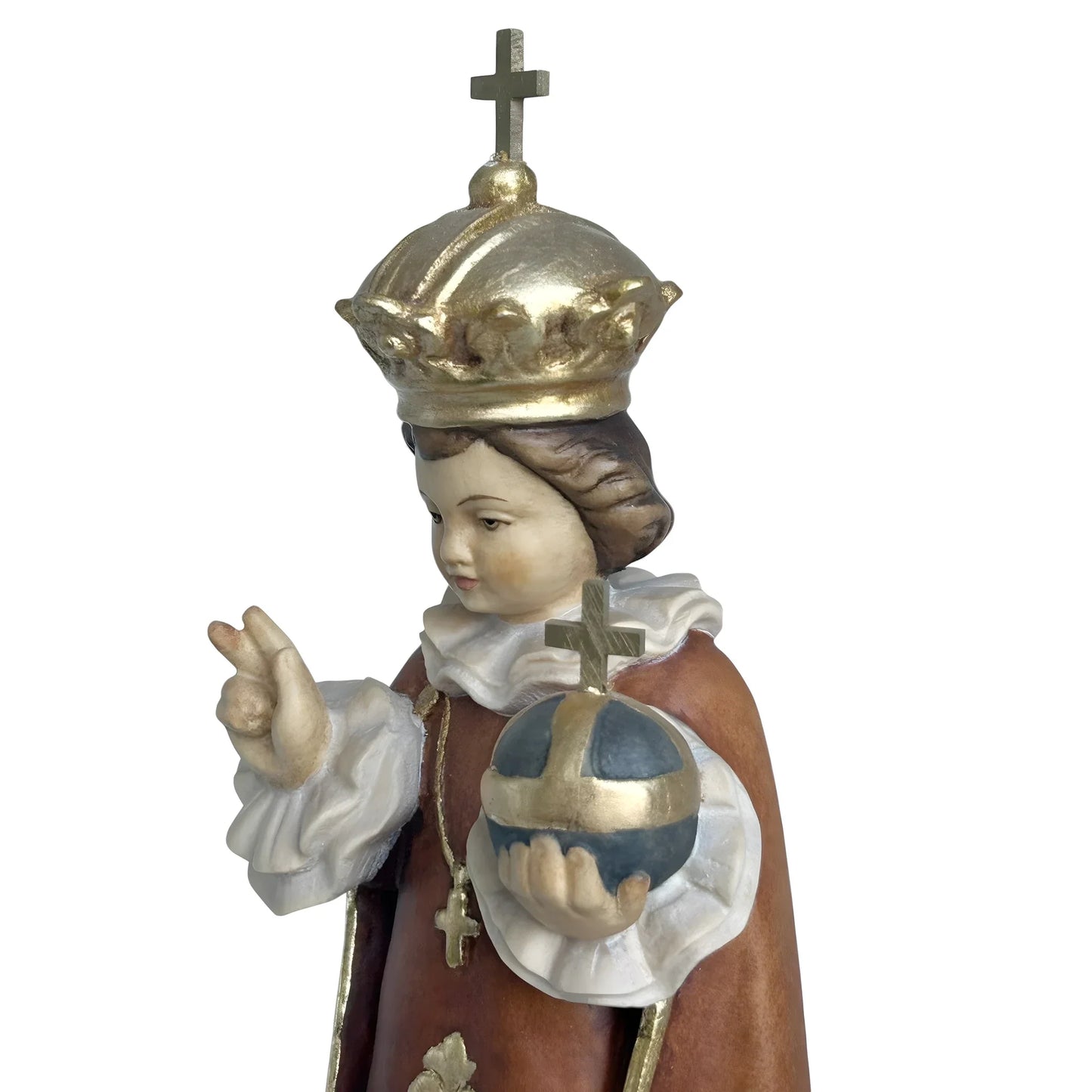 Infant Jesus of Prague Polychrome Hand-Carved Wooden Statue