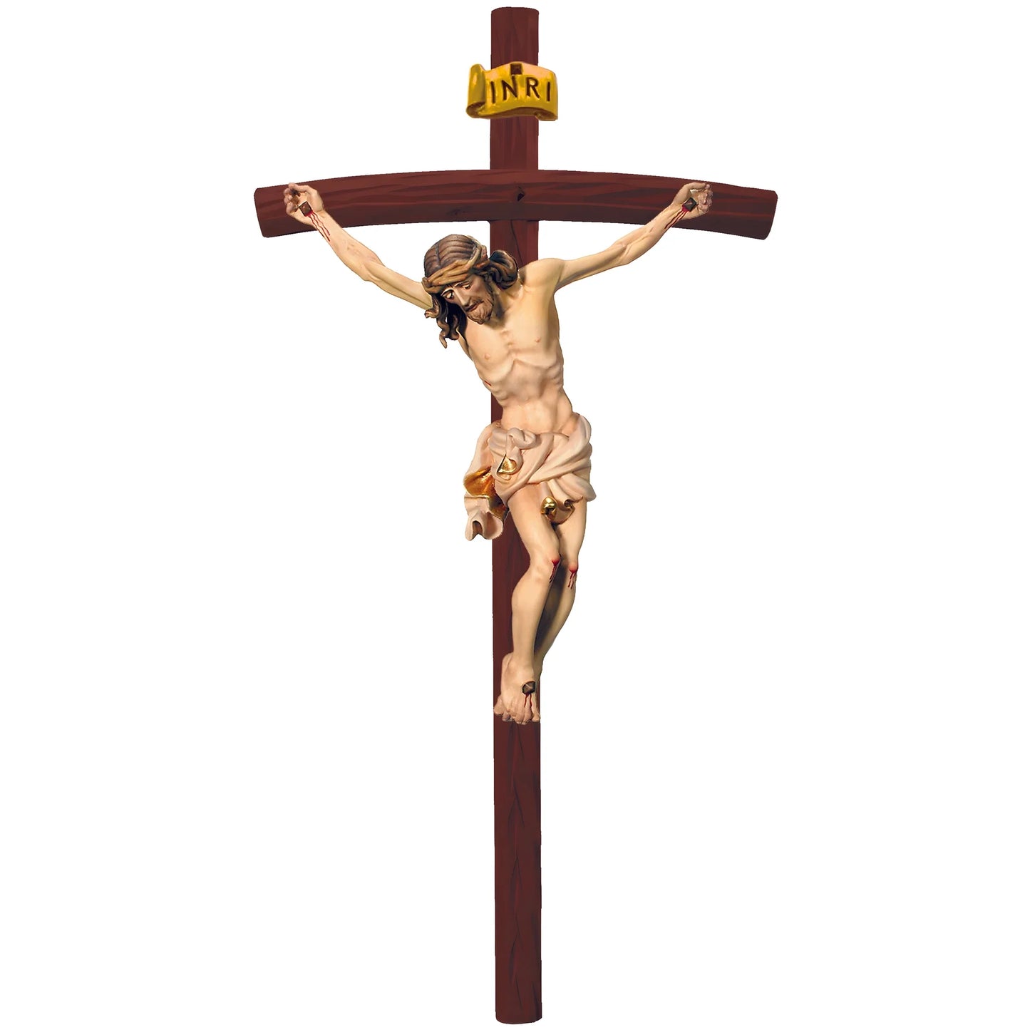 Baroque Crucified Jesus in Handcrafted Wood from Val Gardena