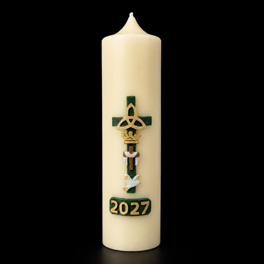 Green Cross with Dove Home Paschal Candle - 3" x 12"