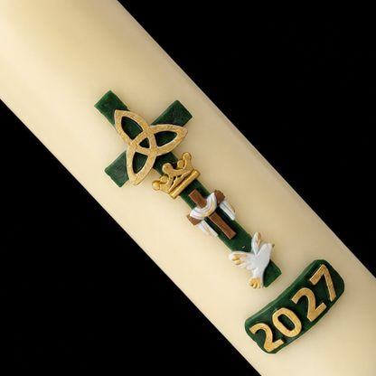 Green Cross with Dove Home Paschal Candle - 3" x 12"