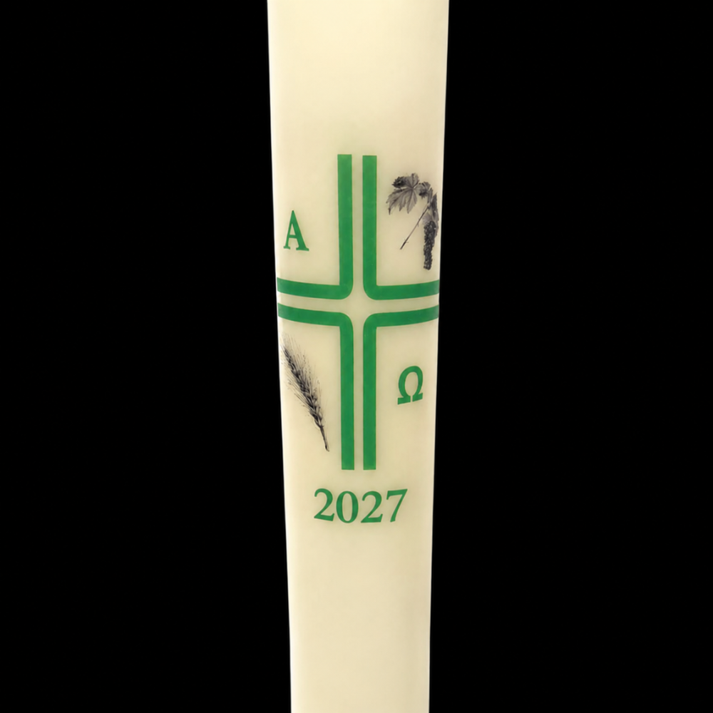 Green Cross with Grapes and Wheat Paschal Candle