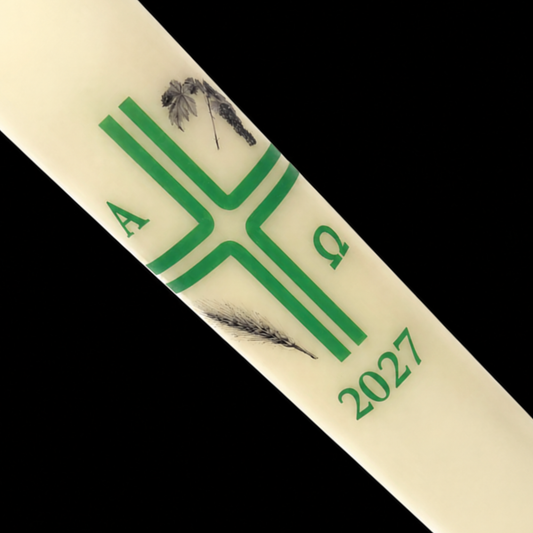 Green Cross with Grapes and Wheat Paschal Candle