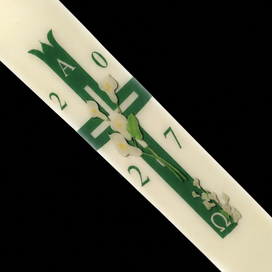 Green Cross with Lillies Paschal Candle