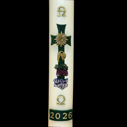 Green Cross with Sun & Grapes Paschal Candle