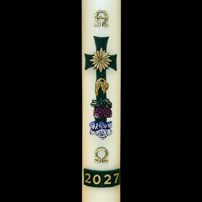 Green Cross with Sun & Grapes Paschal Candle