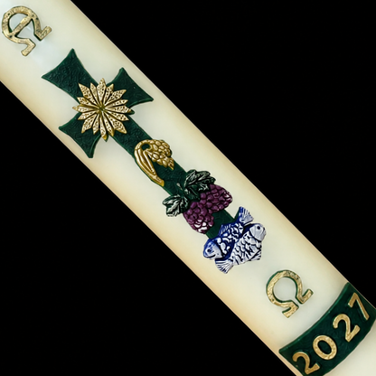 Green Cross with Sun & Grapes Paschal Candle