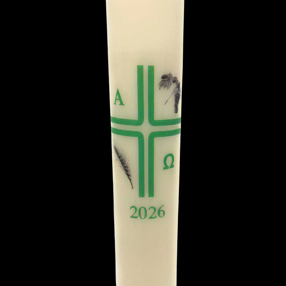 Green Cross with Grapes and Wheat Paschal Candle