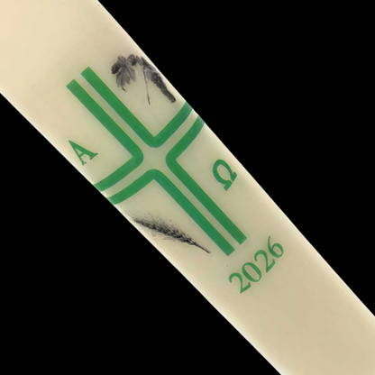Green Cross with Grapes and Wheat Paschal Candle