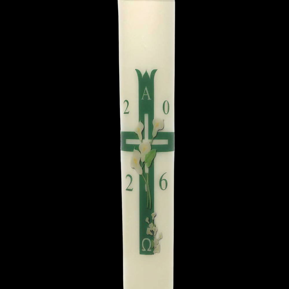 Green Cross with Lillies Paschal Candle