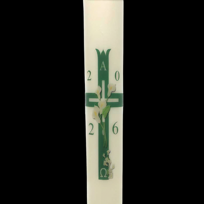 Green Cross with Lillies Paschal Candle