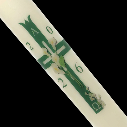 Green Cross with Lillies Paschal Candle
