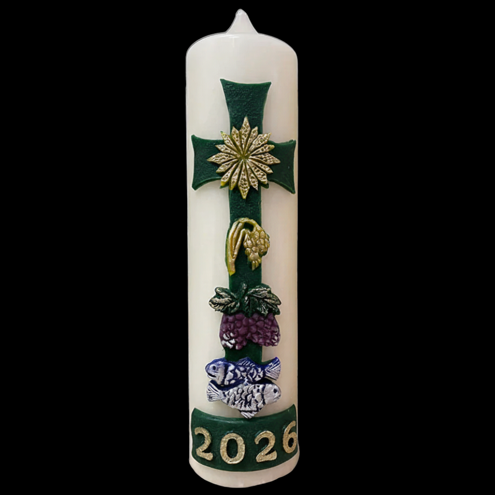Green Cross with Sun & Grapes Home Paschal Candle
