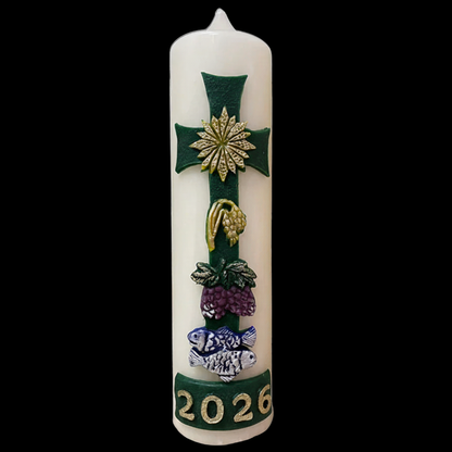 Green Cross with Sun & Grapes Home Paschal Candle