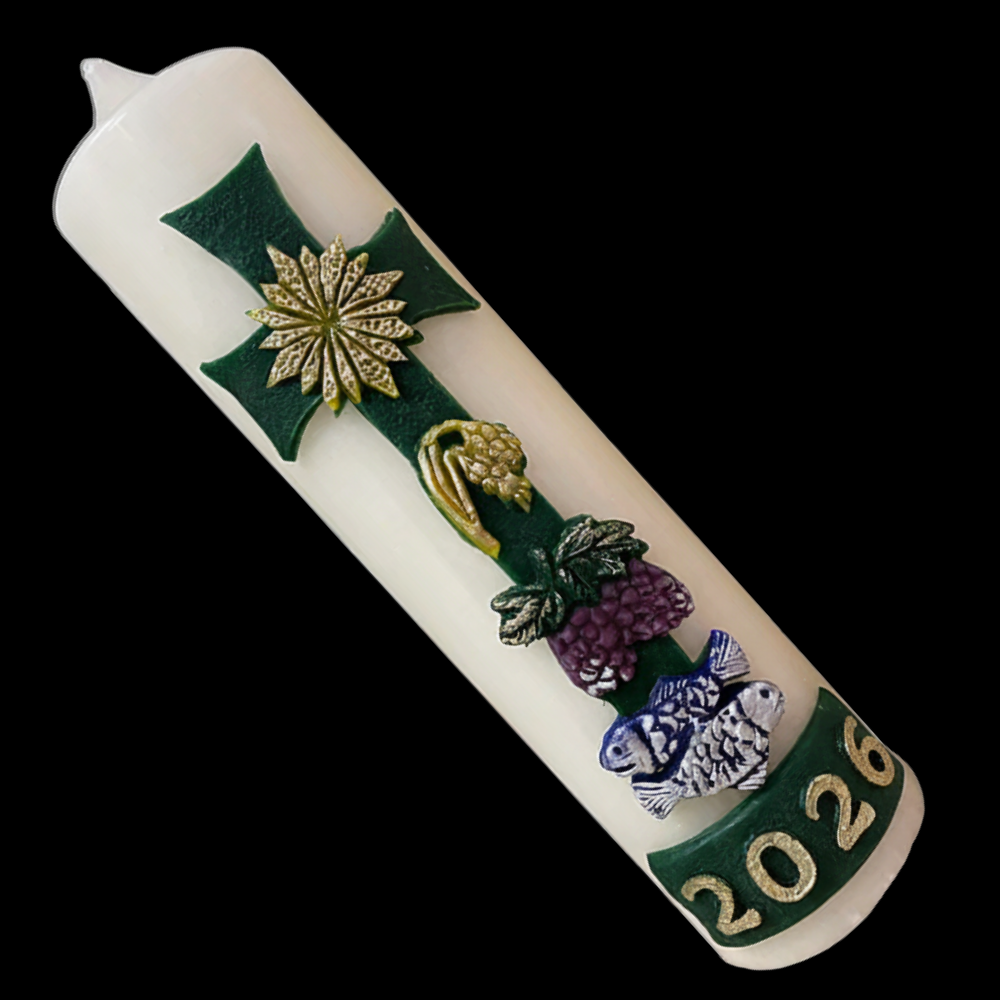 Green Cross with Sun & Grapes Home Paschal Candle