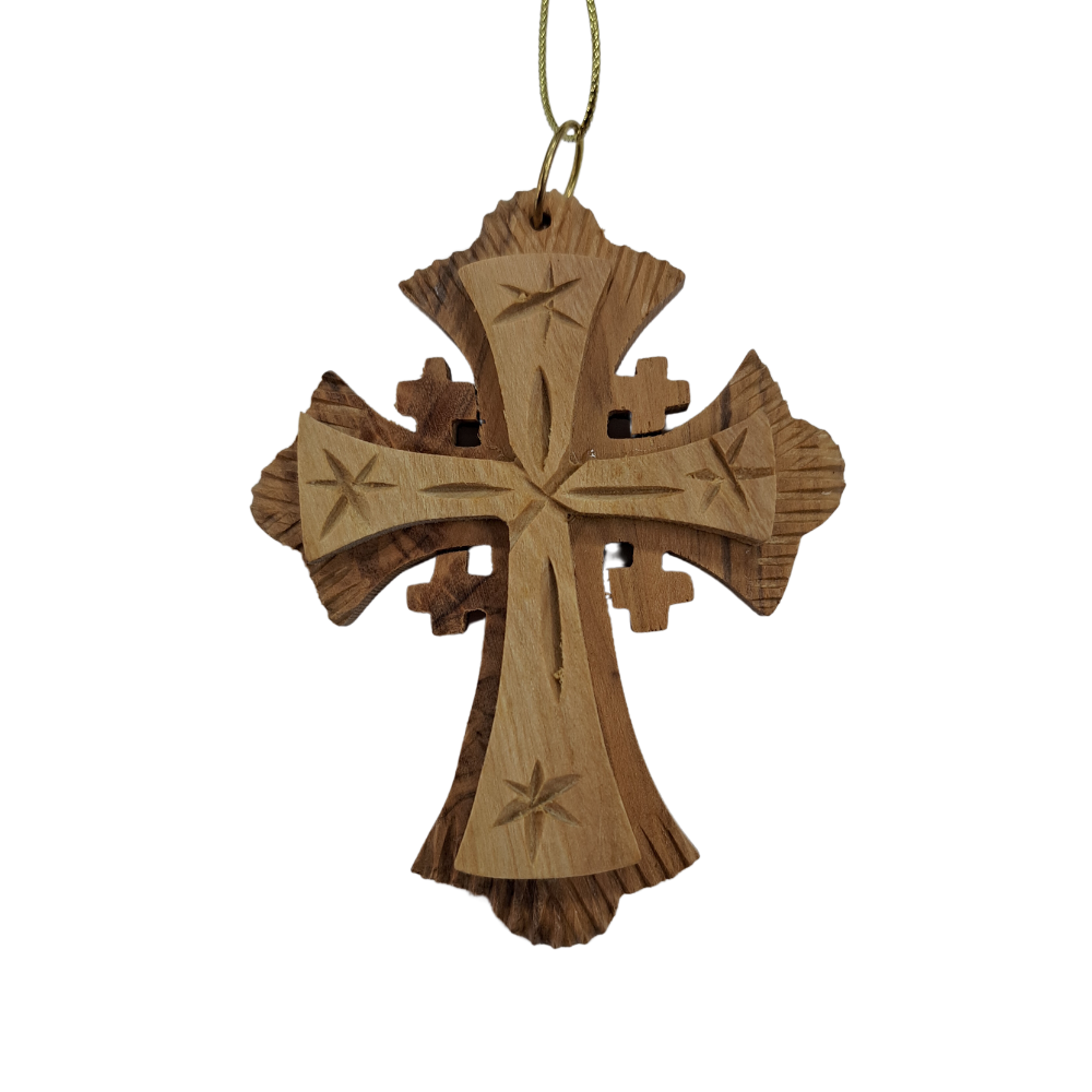 Olive Wood Holding Cross Pendant, Style HL143