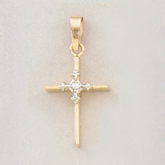 14CT Solid Gold Two-Tone Style Cross Pendant