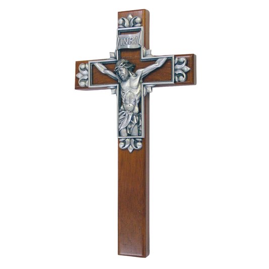 10" Walnut Partial Image of Christ Cross with Antique Pewter