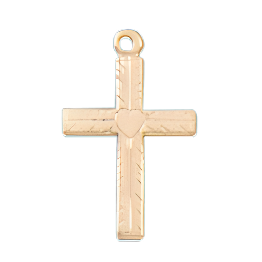 14CT Solid Gold Polished Heart Cross Pendant