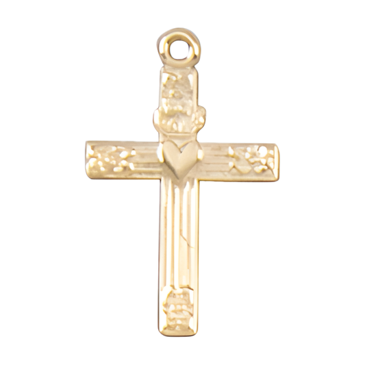 14CT Solid Gold Heart Detail Cross Pendant