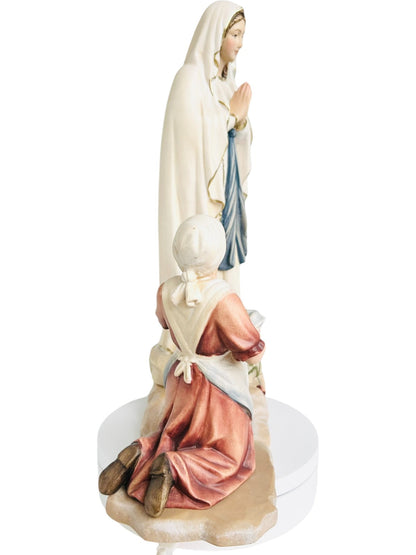 Statue Madonna of Lourdes with Bernadette in Val Gardena Wood