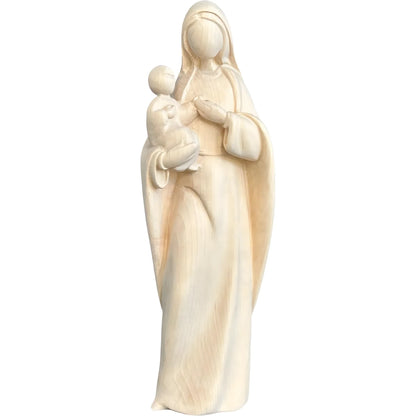 Modern Madonna with Child, Val Gardena Artisanal Wood Sculpture